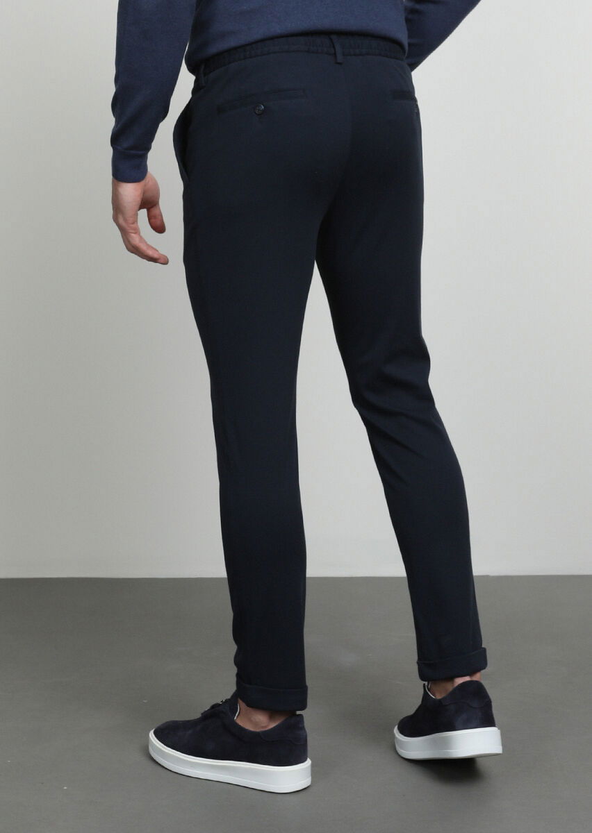 Lacivert Düz Örme Jogging Fit Casual Pamuk Karışımlı Pantolon - 4
