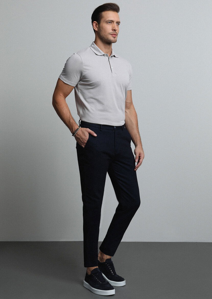 Lacivert Düz Örme Jogging Fit Casual Pamuk Karışımlı Pantolon 