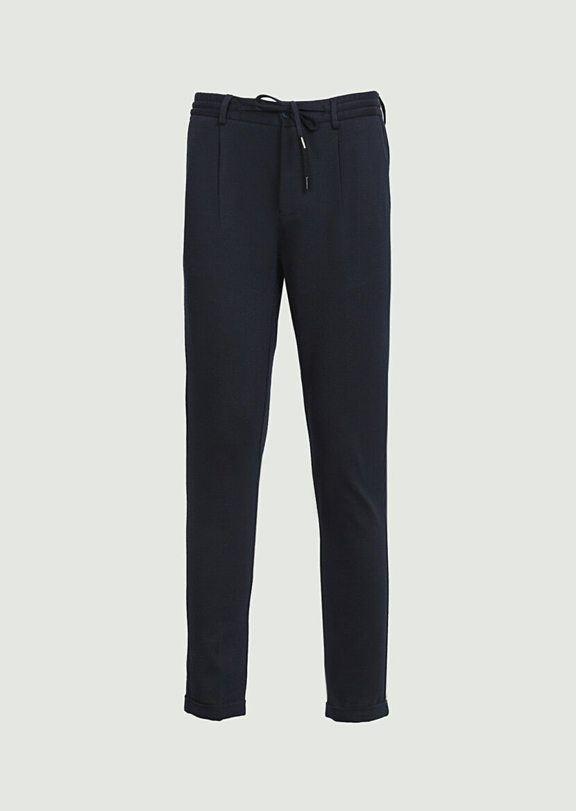 Lacivert Düz Örme Jogging Fit Casual Pantolon - 6
