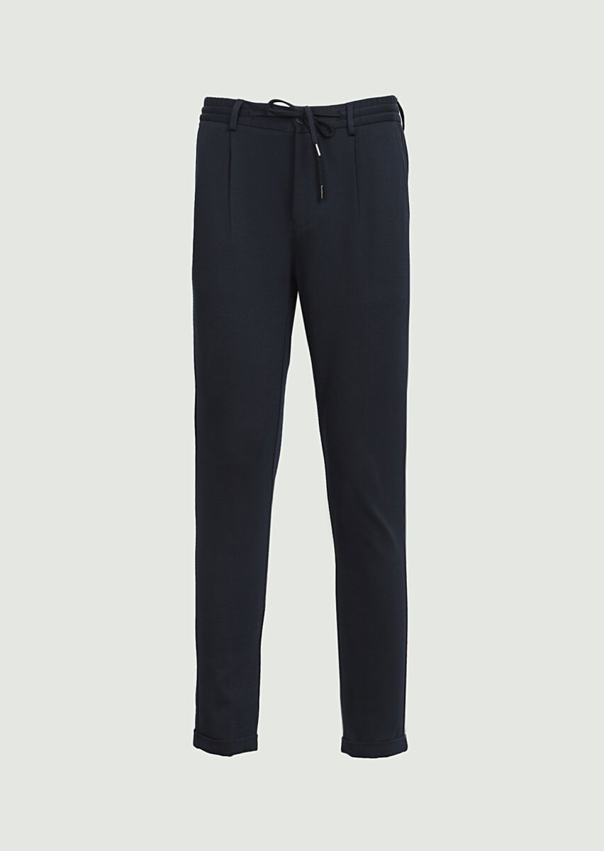 Lacivert Düz Örme Jogging Fit Casual Pantolon - 6