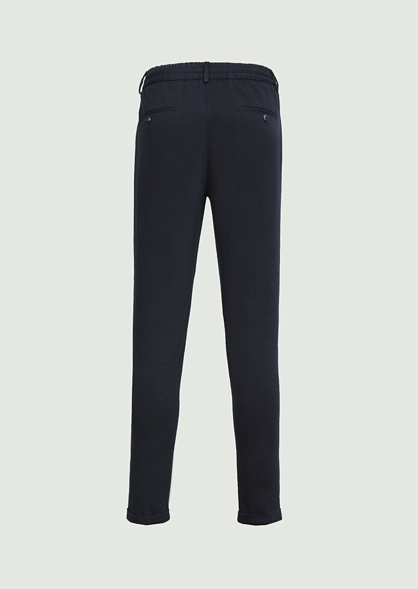 Lacivert Düz Örme Jogging Fit Casual Pantolon - 7