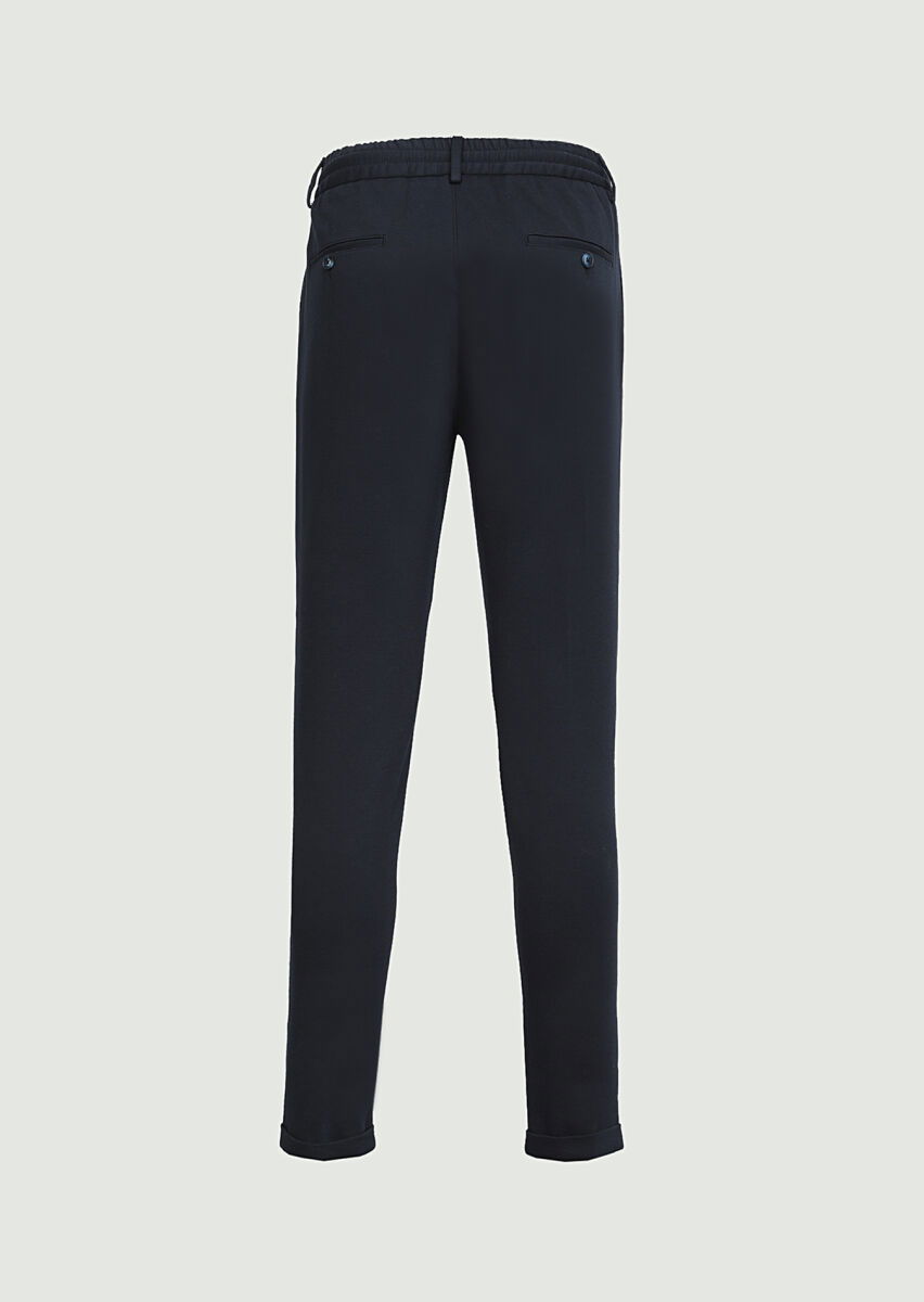 Lacivert Düz Örme Jogging Fit Casual Pantolon - 7