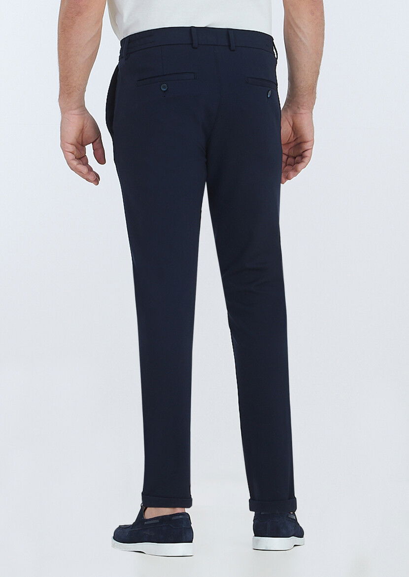 Lacivert Düz Örme Jogging Fit Casual Pantolon - 4