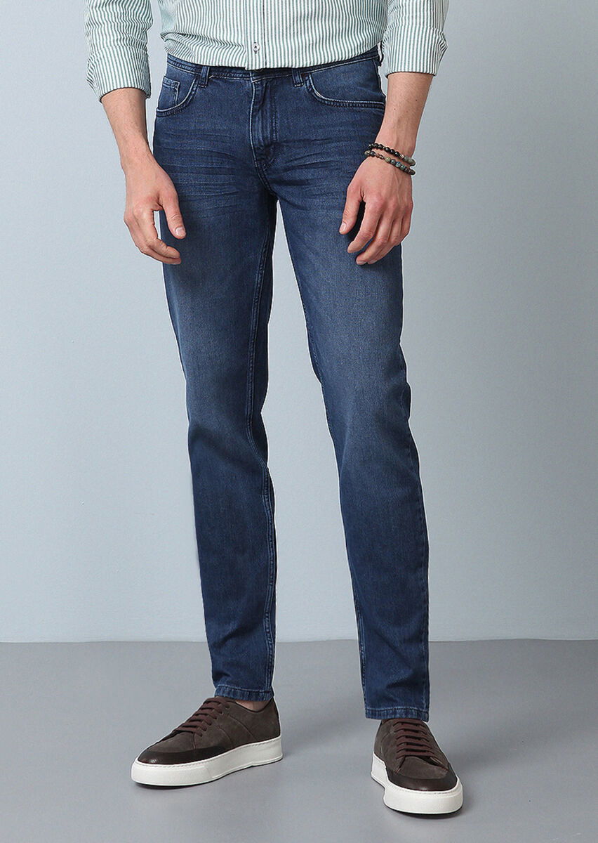 Lacivert Düz Regular Fit Denim %100 Pamuk Pantolon - 1