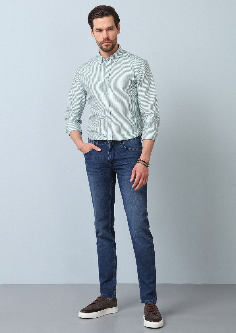 Lacivert Düz Regular Fit Denim %100 Pamuk Pantolon - 3