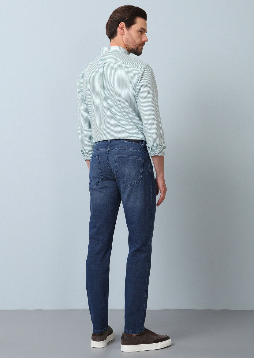Lacivert Düz Regular Fit Denim %100 Pamuk Pantolon - 5