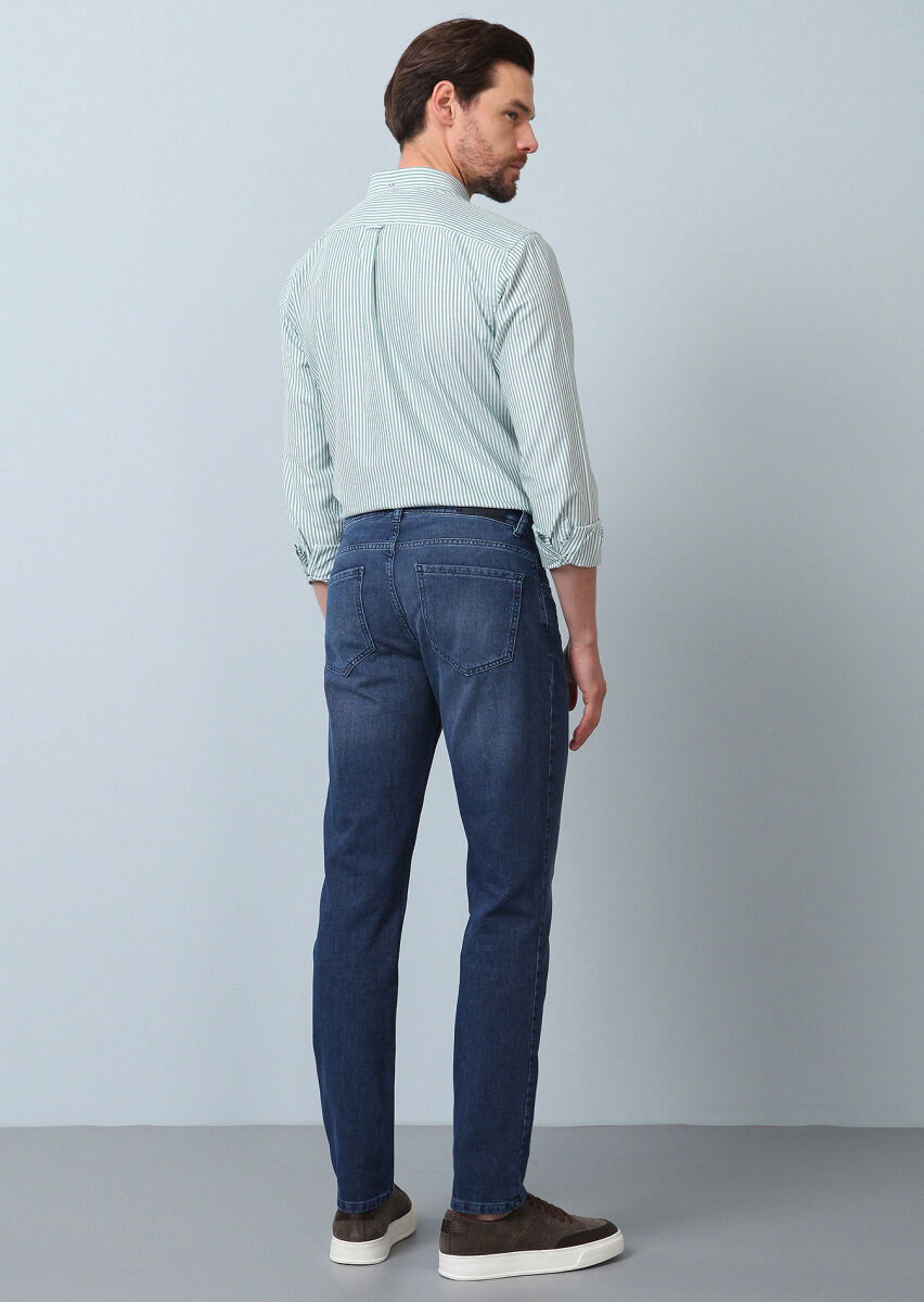 Lacivert Düz Regular Fit Denim %100 Pamuk Pantolon - 5