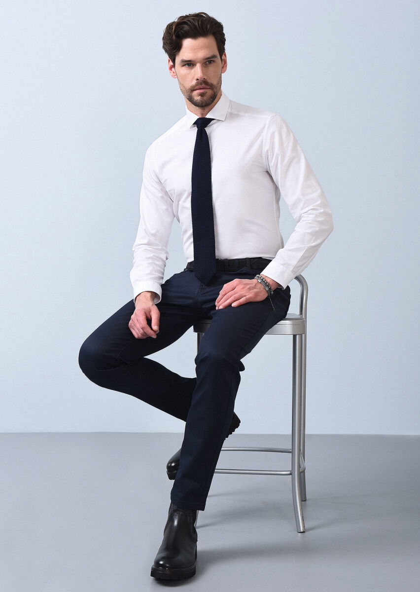 Lacivert Düz Slim Fit Denim Pamuk Karışımlı Pantolon - 2