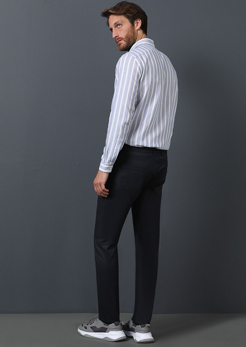 Lacivert Düz Slim Fit Denim Pamuk Karışımlı Pantolon - 5