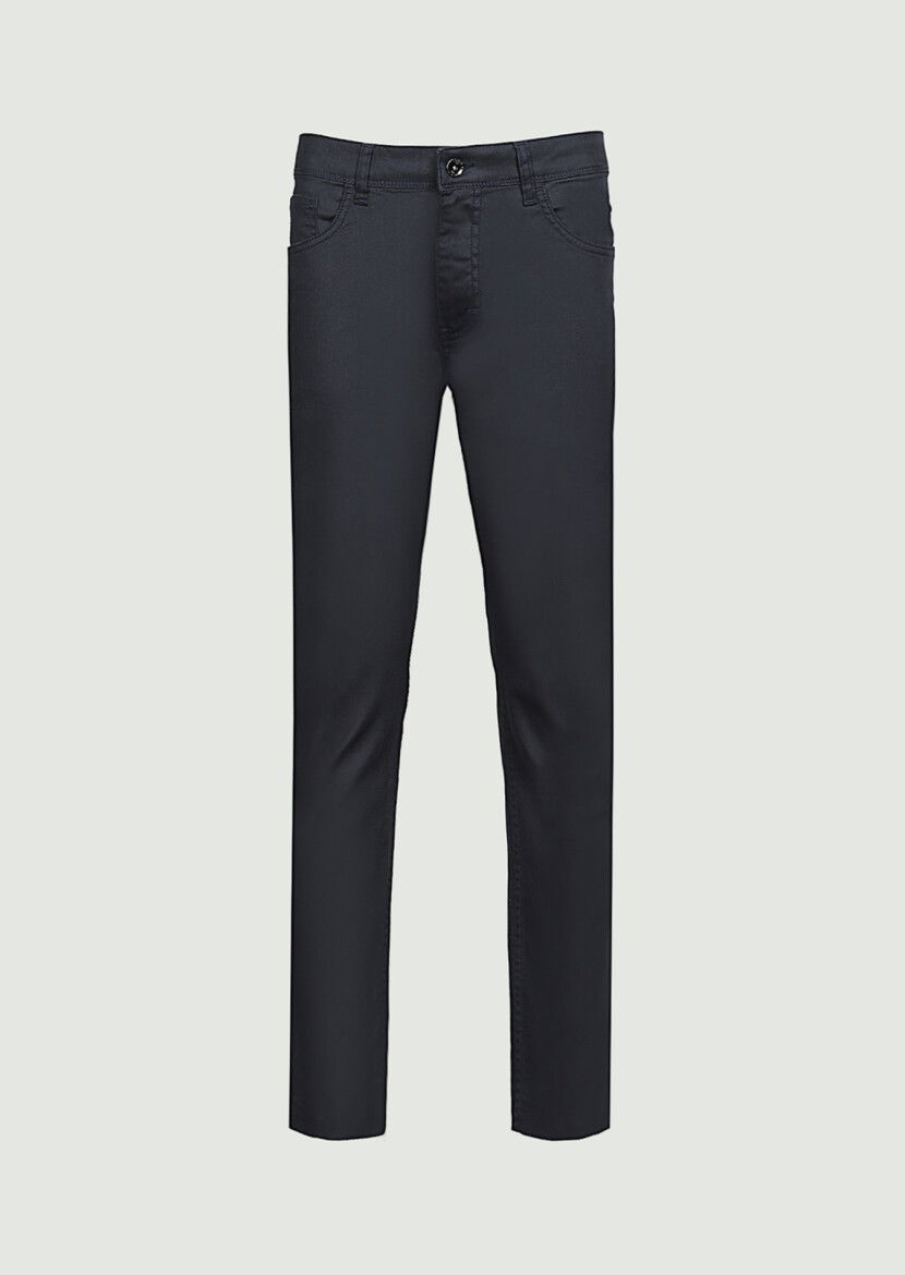 Lacivert Düz Slim Fit Denim Pamuk Karışımlı Pantolon - 6