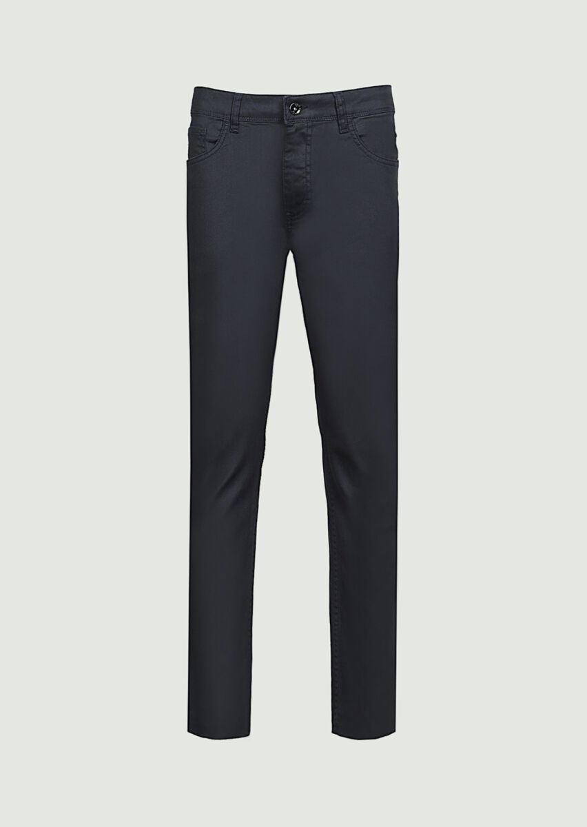 Lacivert Düz Slim Fit Denim Pamuk Karışımlı Pantolon - 6