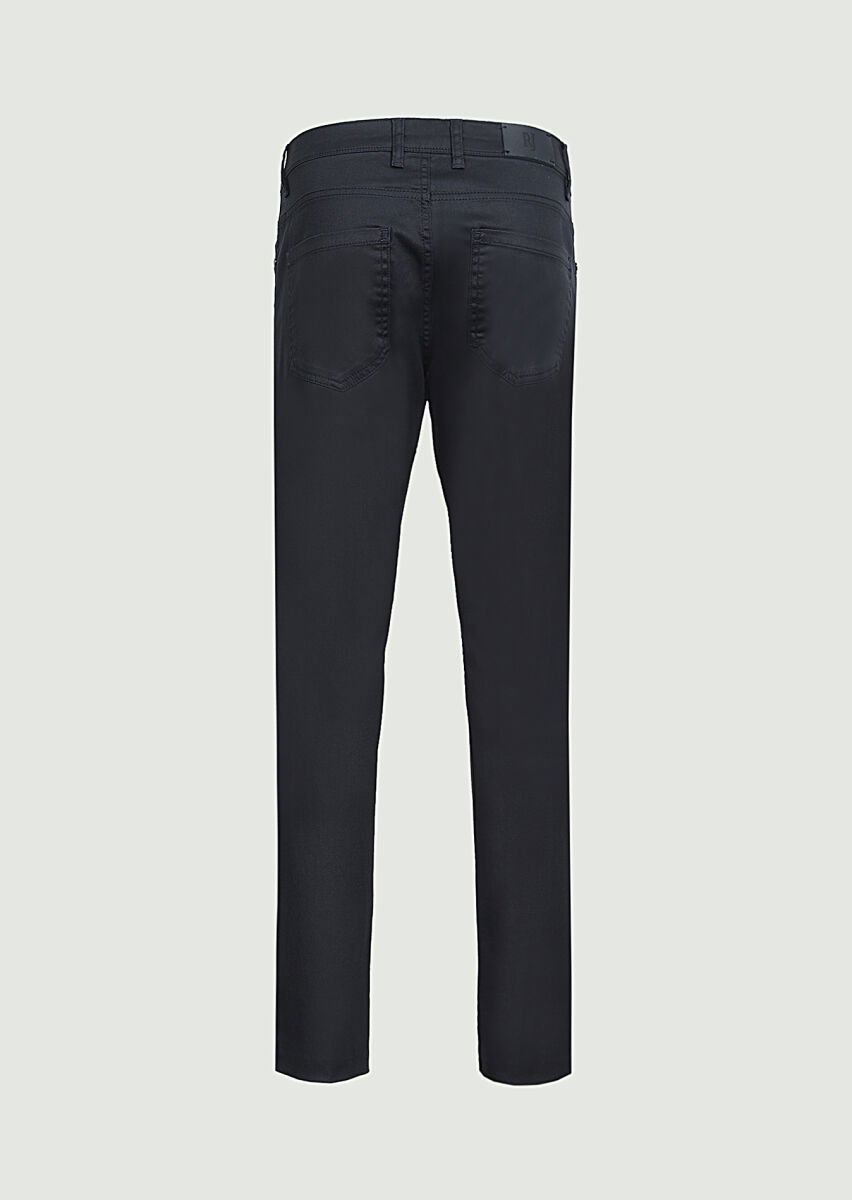 Lacivert Düz Slim Fit Denim Pamuk Karışımlı Pantolon - 7