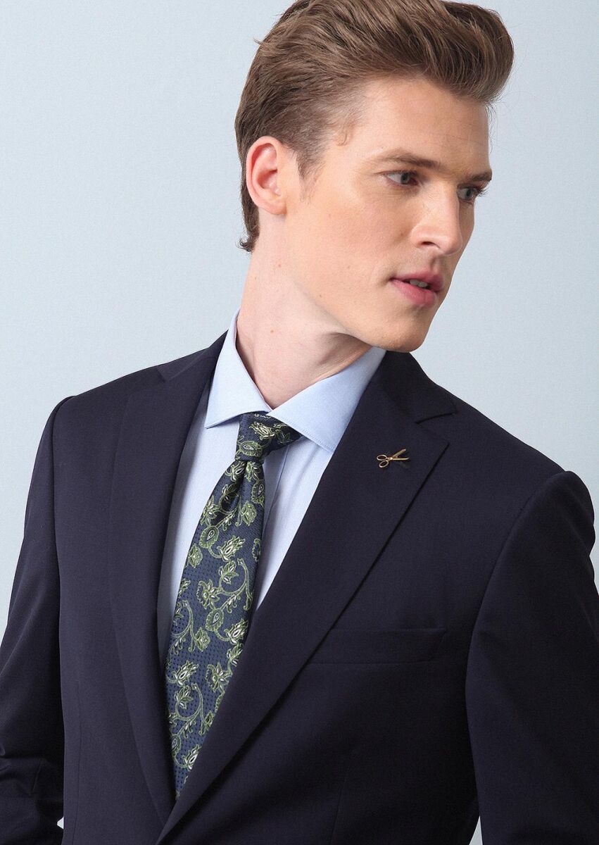 Lacivert Düz Thin&taller Slim Fit %100 Yün Takım Elbise - 3