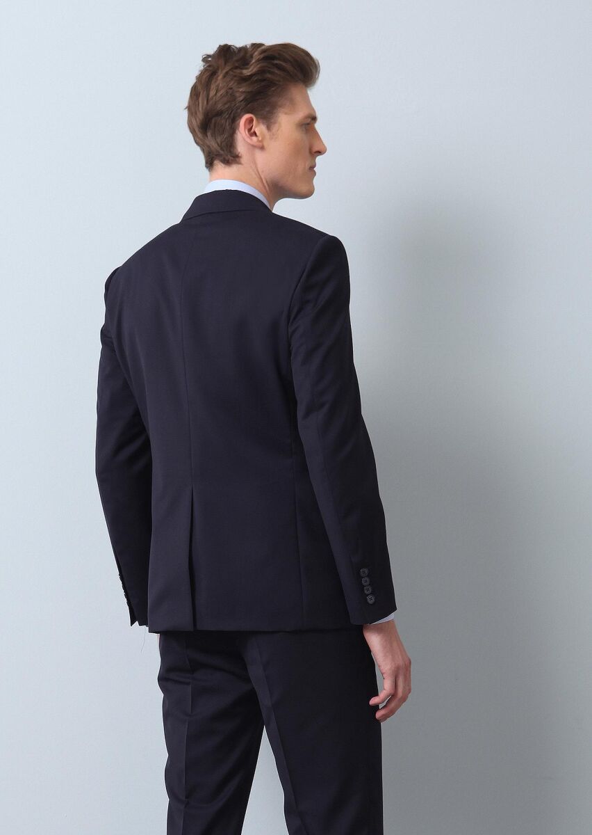 Lacivert Düz Thin&taller Slim Fit %100 Yün Takım Elbise - 5