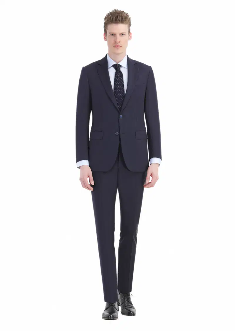 Lacivert Düz Thin&taller Slim Fit %100 Yün Takım Elbise - 1