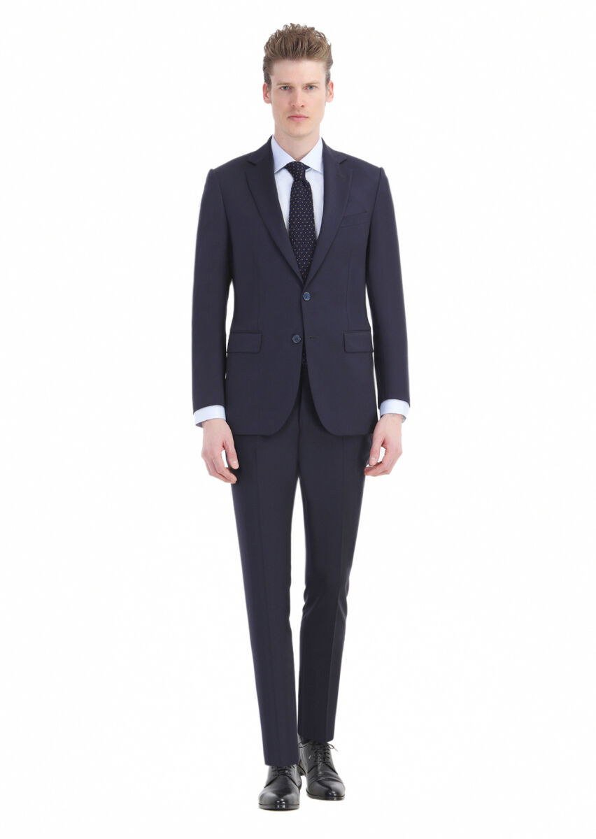 Lacivert Düz Thin&taller Slim Fit %100 Yün Takım Elbise - 1