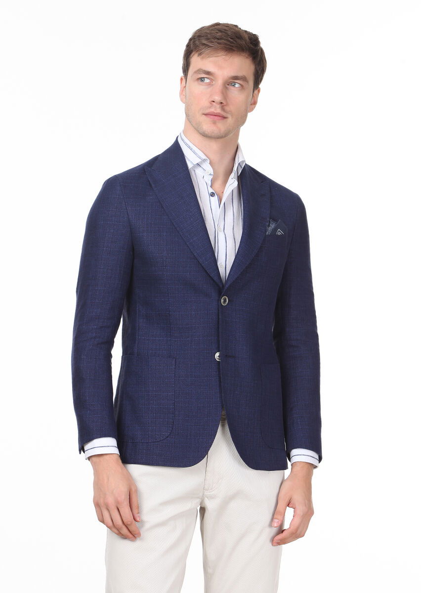 Lacivert Düz Zeroweight Slim Fit Pamuk Karışımlı Ceket - 2