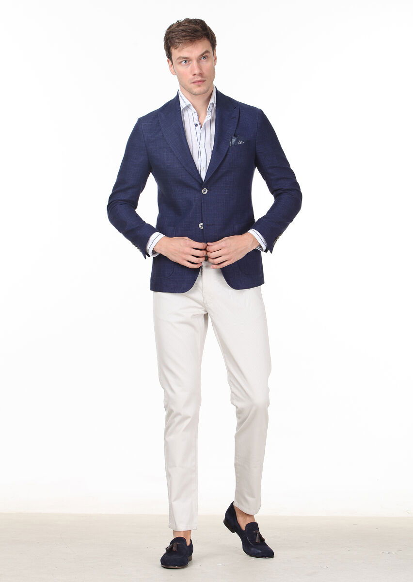 Lacivert Düz Zeroweight Slim Fit Pamuk Karışımlı Ceket - 3