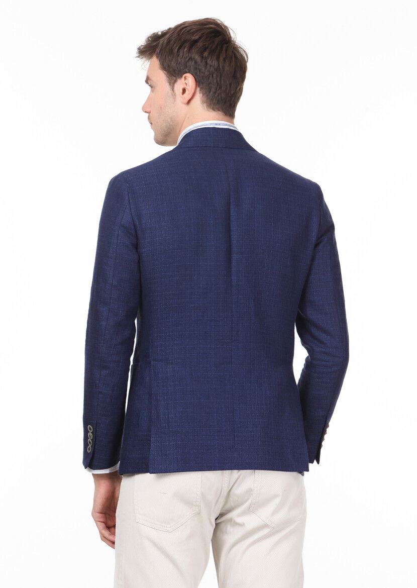 Lacivert Düz Zeroweight Slim Fit Pamuk Karışımlı Ceket - 4