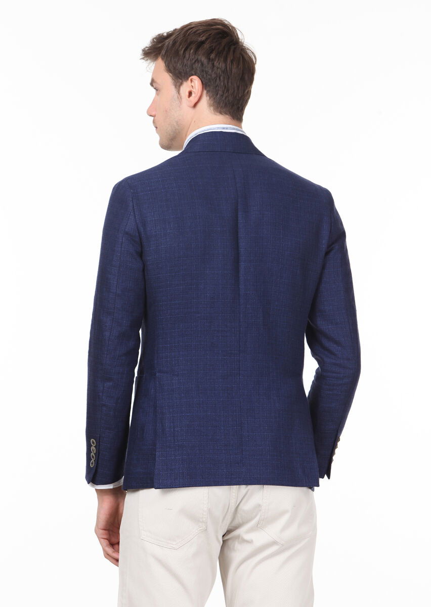 Lacivert Düz Zeroweight Slim Fit Pamuk Karışımlı Ceket - 4