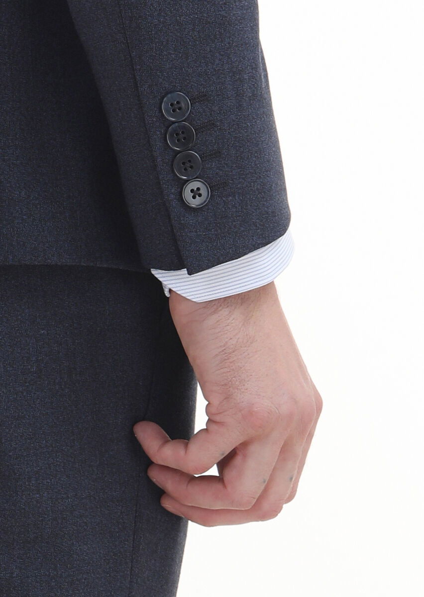 Lacivert Düz Zeroweight Slim Fit Yün Karışımlı Takım Elbise - 5