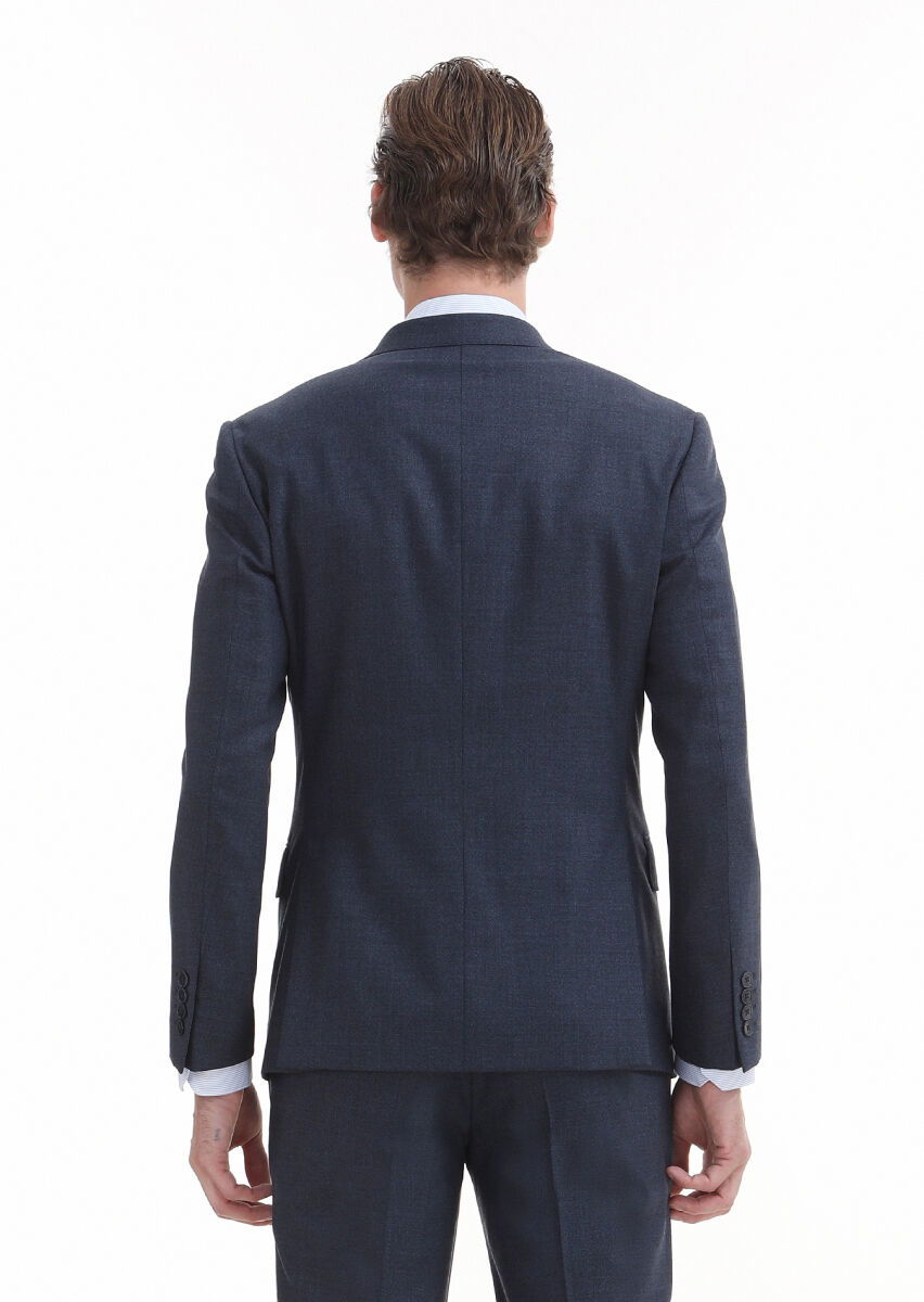 Lacivert Düz Zeroweight Slim Fit Yün Karışımlı Takım Elbise - 6