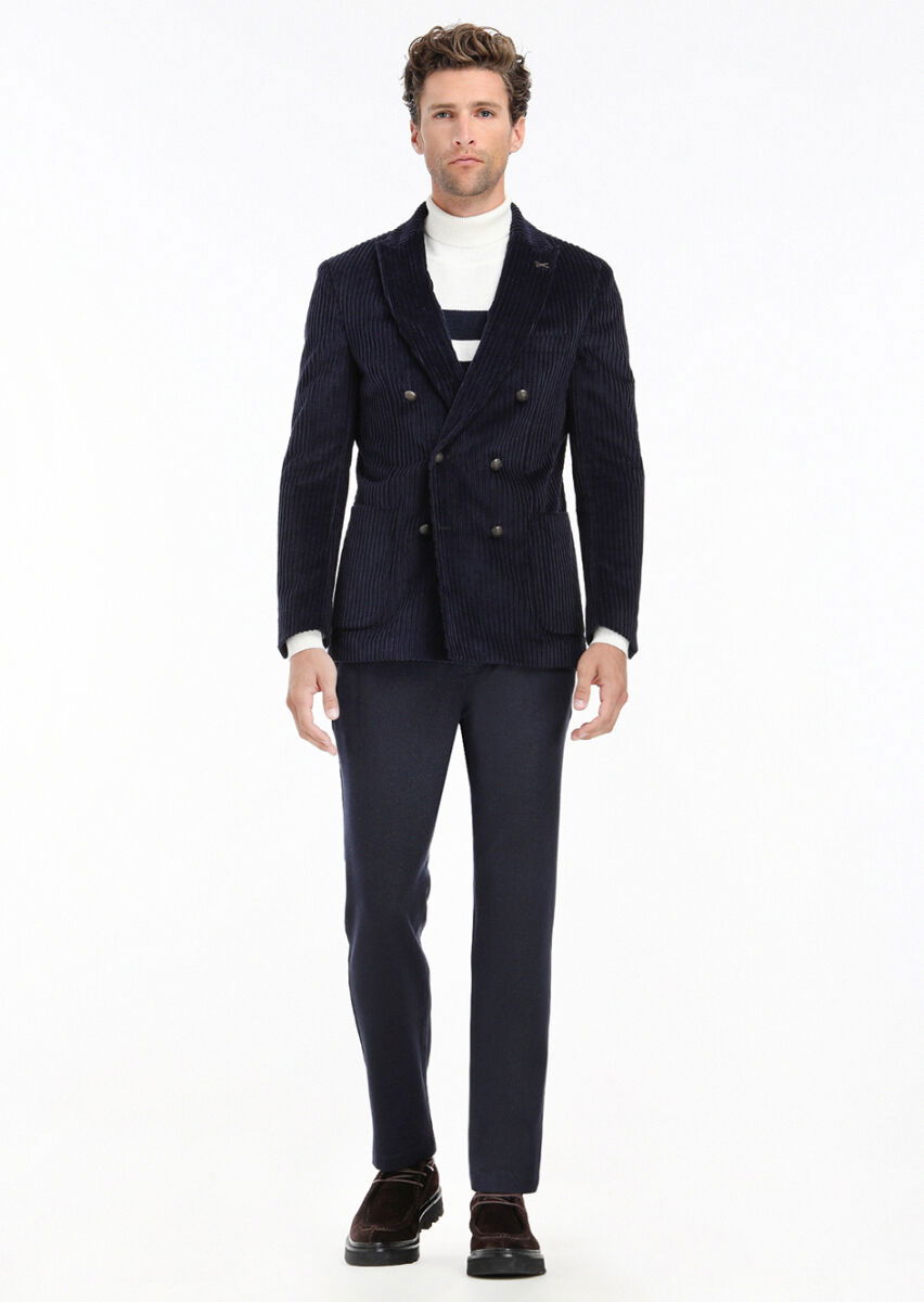 Lacivert Fitilli Shirt Shoulder Slim Fit %100 Pamuk Ceket - 1
