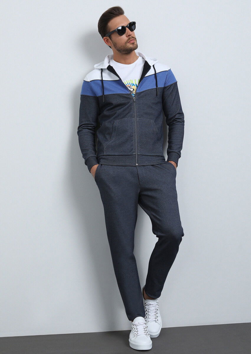 Lacivert Kapüşonlu Sweatshırt - 2