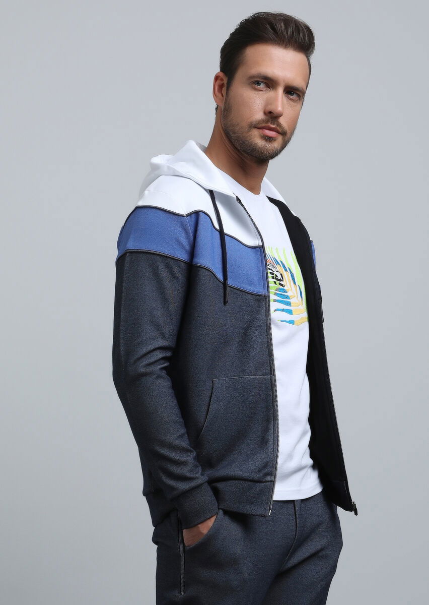Lacivert Kapüşonlu Sweatshırt - 3