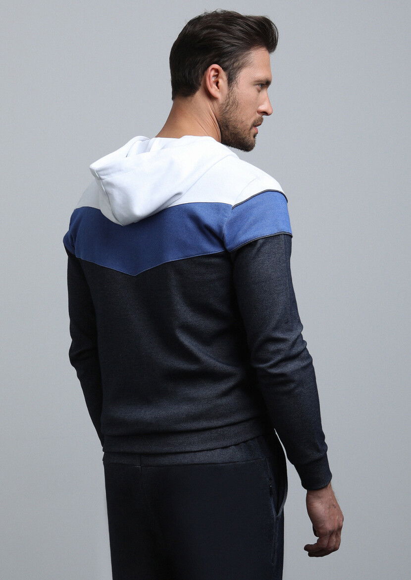 Lacivert Kapüşonlu Sweatshırt - 5