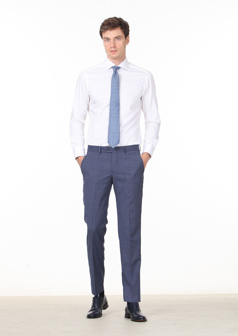 Lacivert Kumaş Modern Fit Klasik %100 Yün Pantolon - 1
