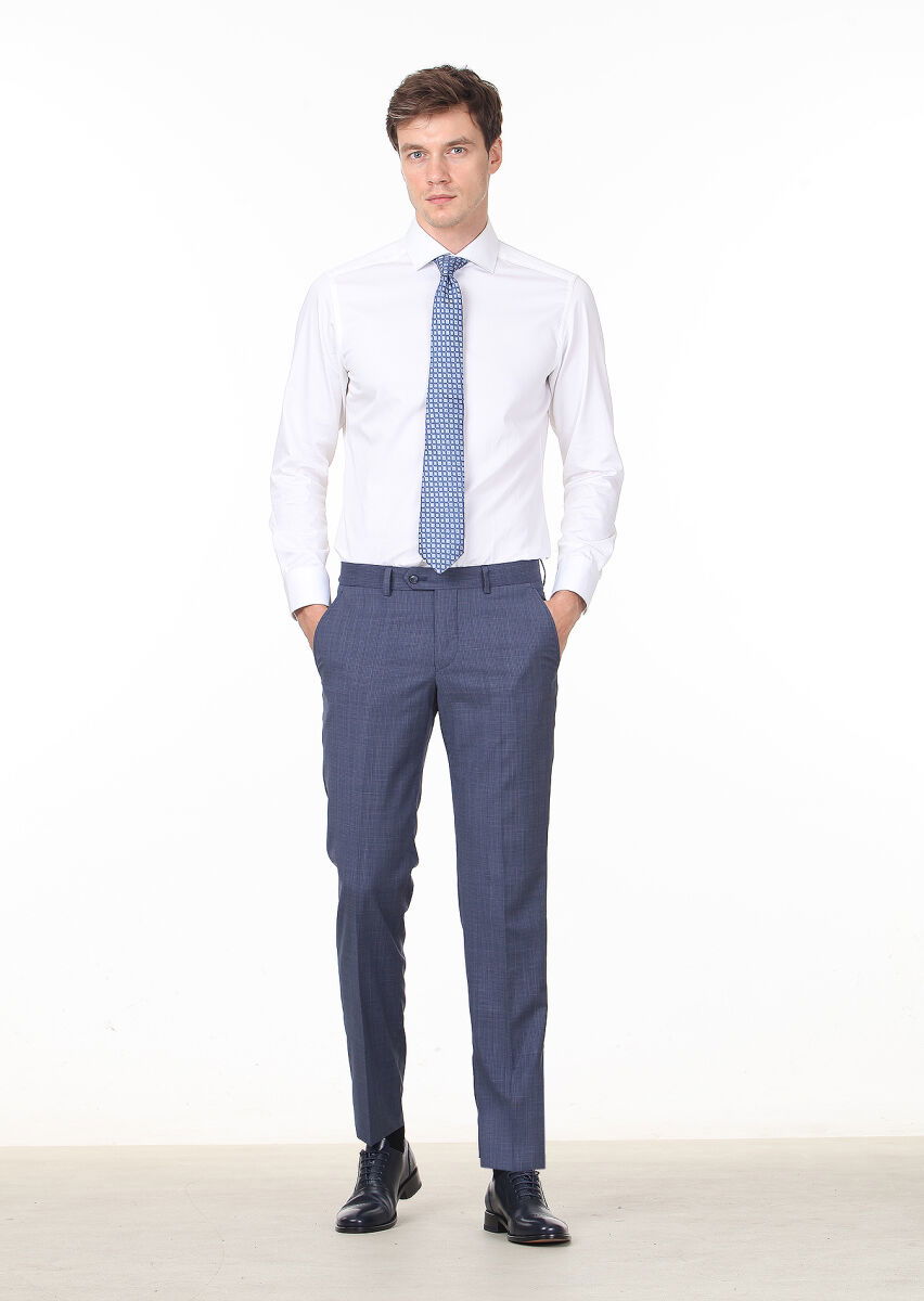 Lacivert Kumaş Modern Fit Klasik %100 Yün Pantolon - 1