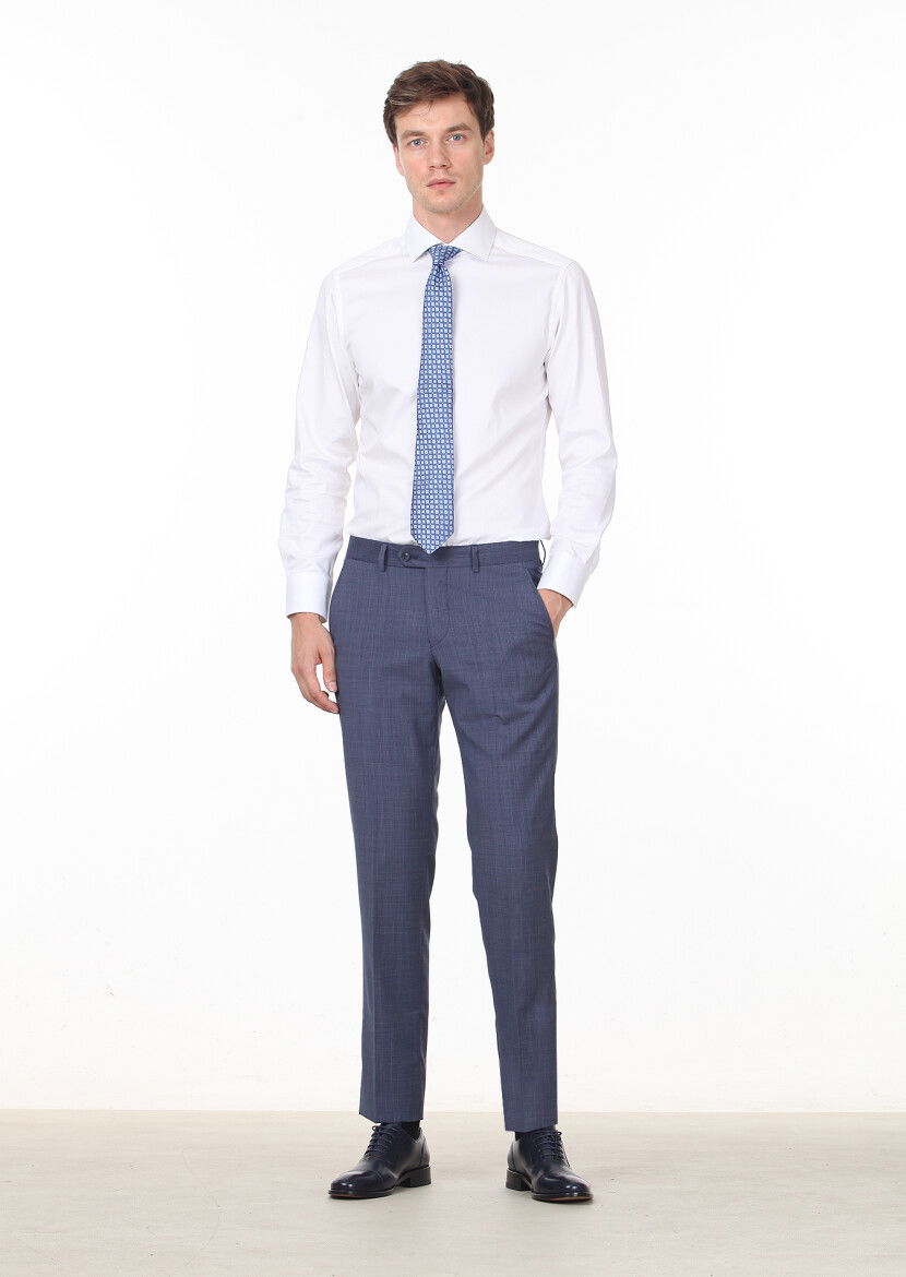 Lacivert Kumaş Modern Fit Klasik %100 Yün Pantolon - 2