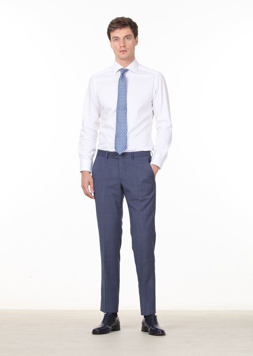 Lacivert Kumaş Modern Fit Klasik %100 Yün Pantolon - 2