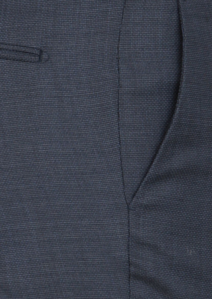 Lacivert Mikro Dokuma Modern Fit Klasik %100 Yün Pantolon - 3