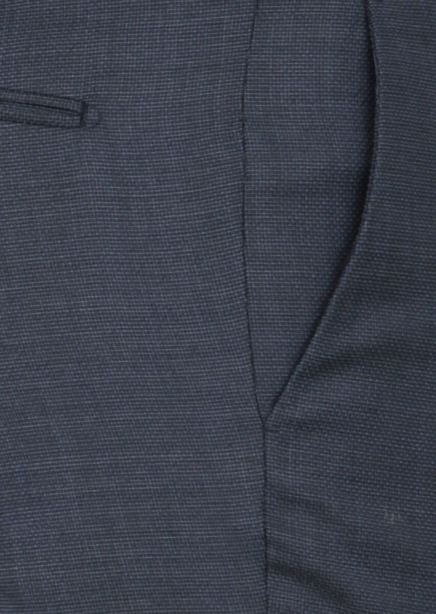 Lacivert Mikro Dokuma Modern Fit Klasik %100 Yün Pantolon - 3