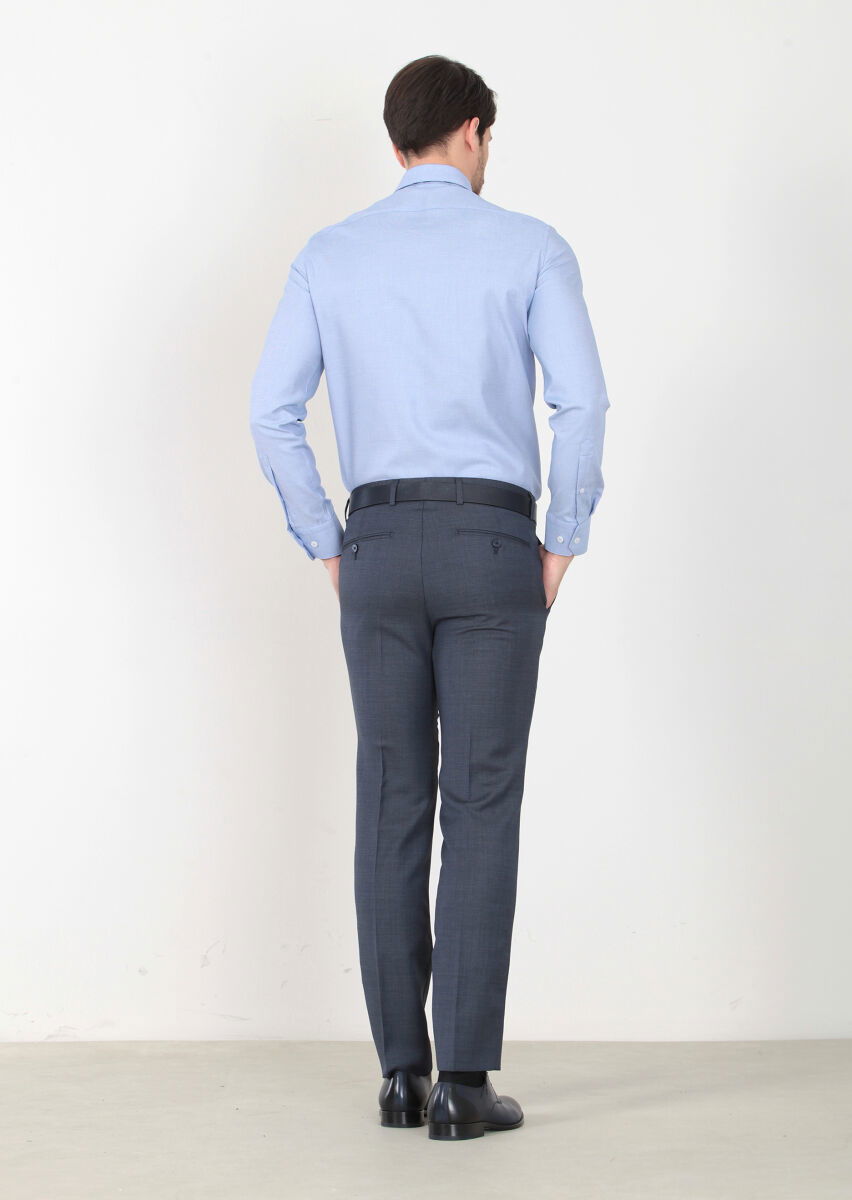 Lacivert Mikro Dokuma Modern Fit Klasik %100 Yün Pantolon - 4