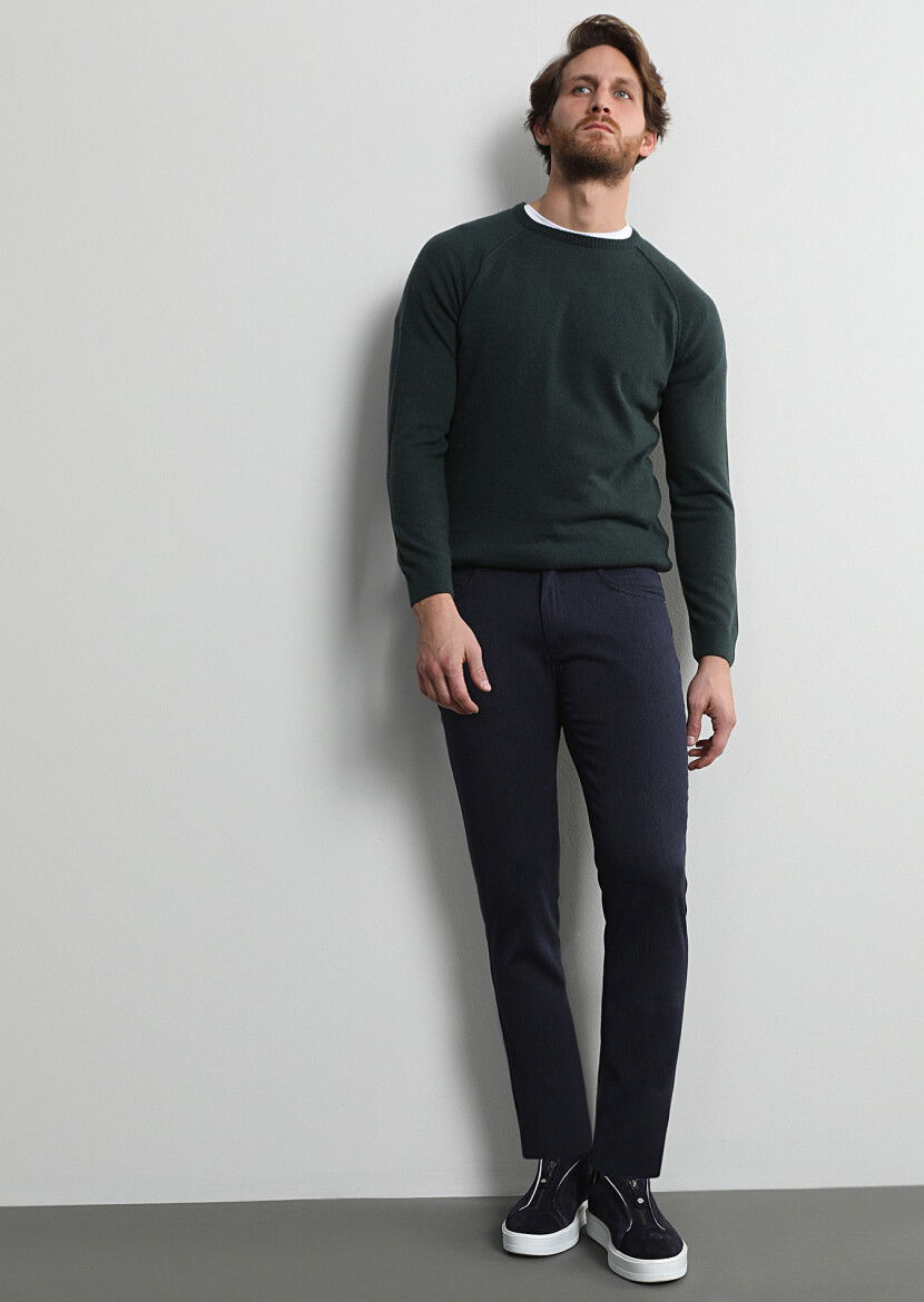 Lacivert Mikro Dokuma Slim Fit Casual Pamuk Karışımlı Pantolon 