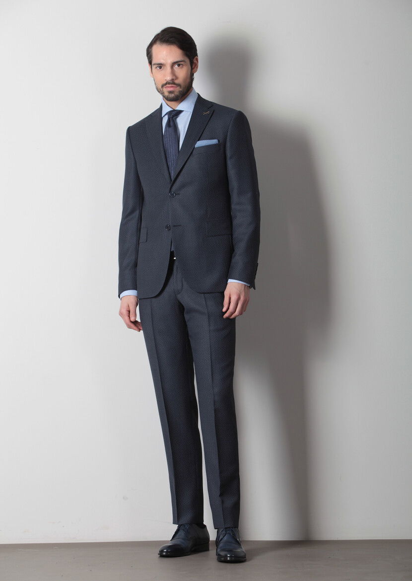 Lacivert Mikro Modern Fit %100 Yün Takım Elbise - 1