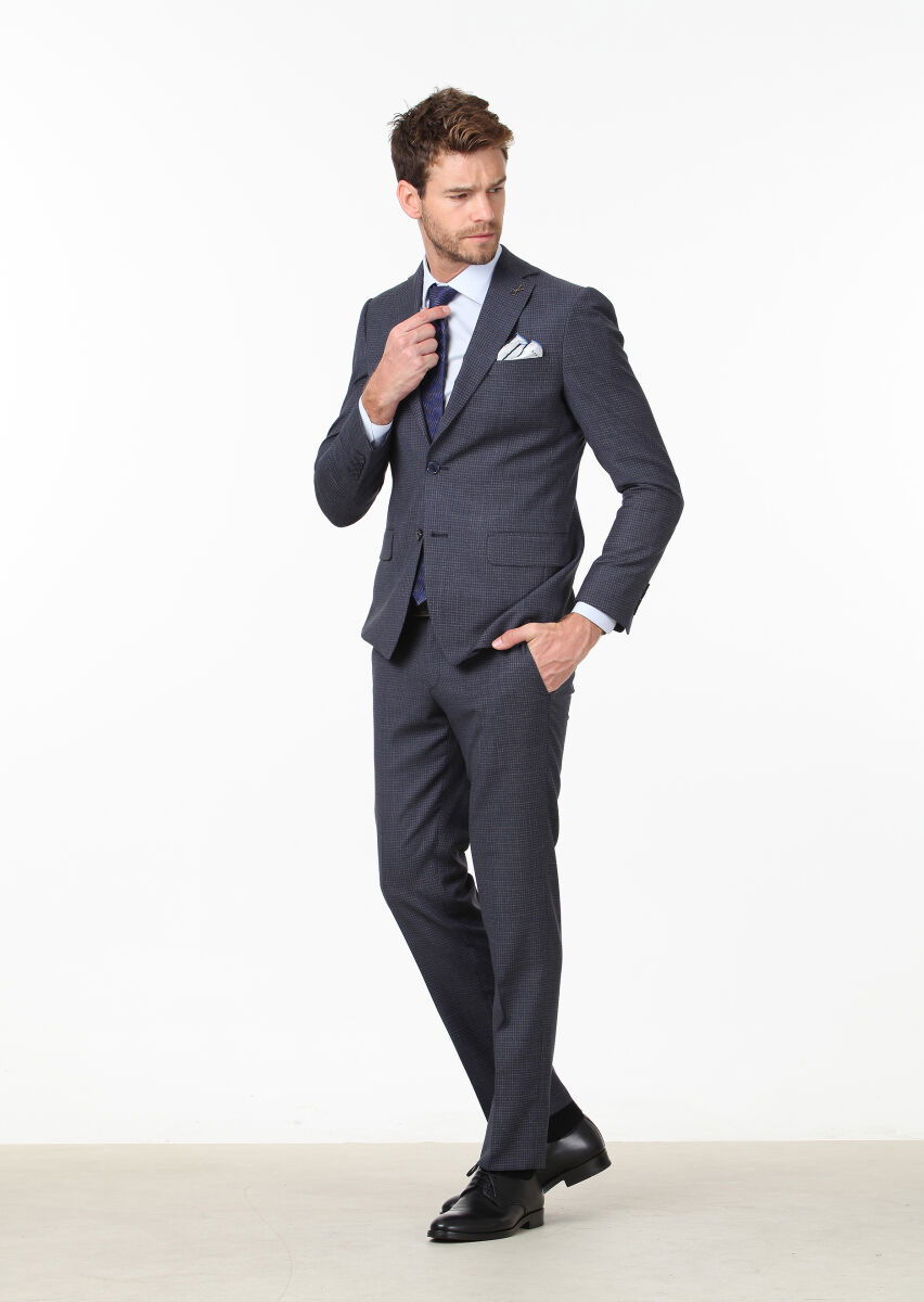 Lacivert Mikro Modern Fit %100 Yün Takım Elbise - 3