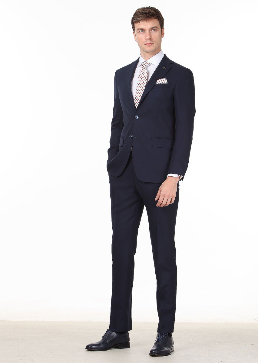 Lacivert Mikro Modern Fit %100 Yün Takım Elbise - 1