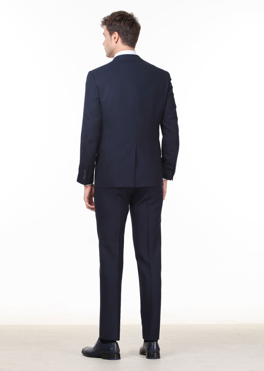 Lacivert Mikro Modern Fit %100 Yün Takım Elbise - 4