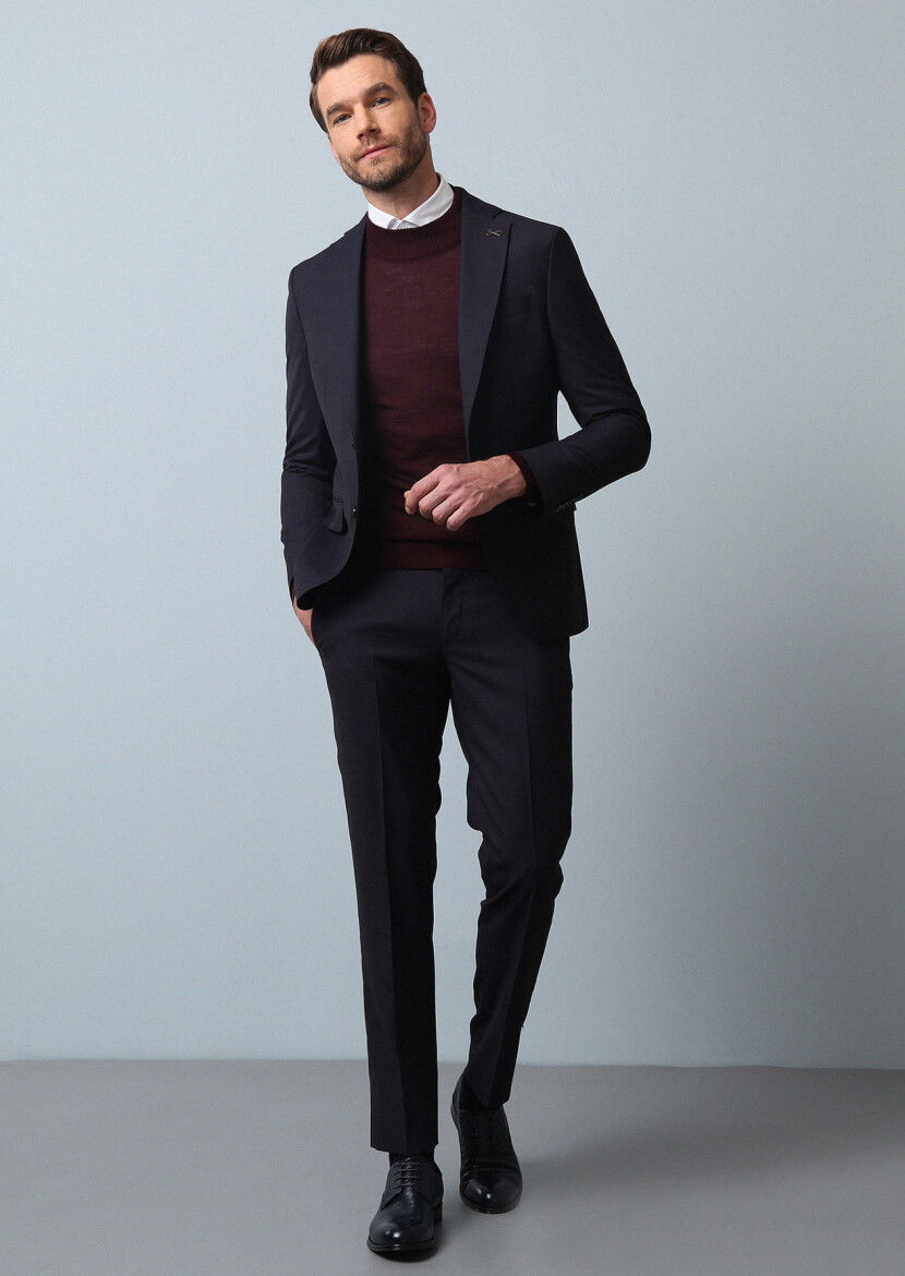 Lacivert Mikro Modern Fit %100 Yün Takım Elbise - 1