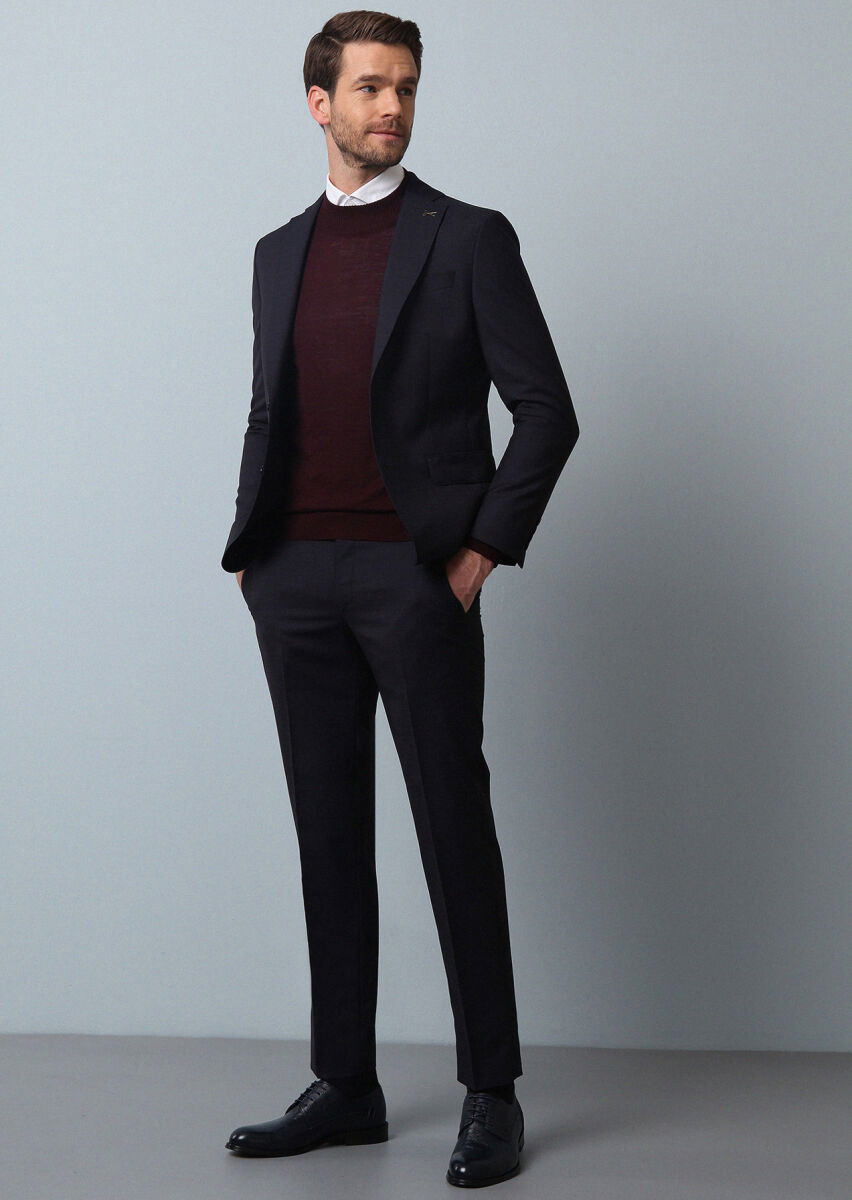 Lacivert Mikro Modern Fit %100 Yün Takım Elbise - 3