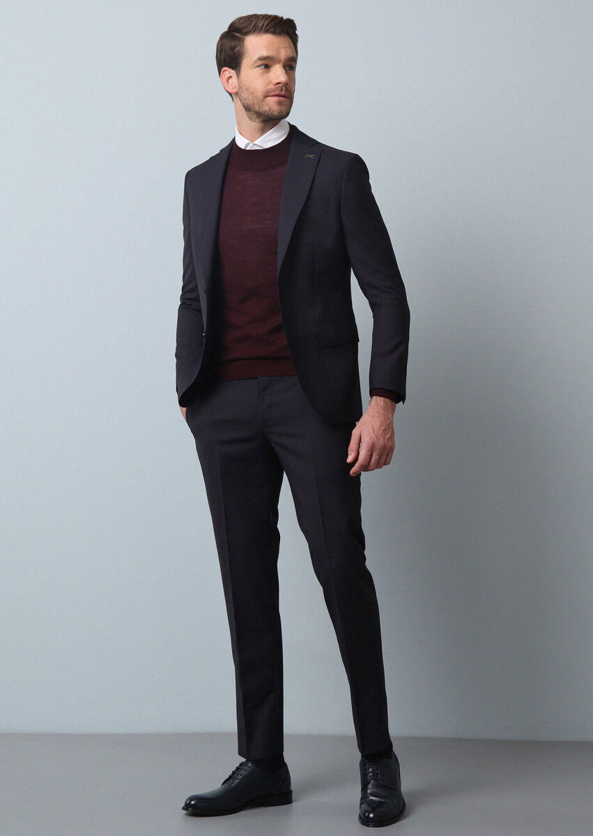 Lacivert Mikro Modern Fit %100 Yün Takım Elbise - 4