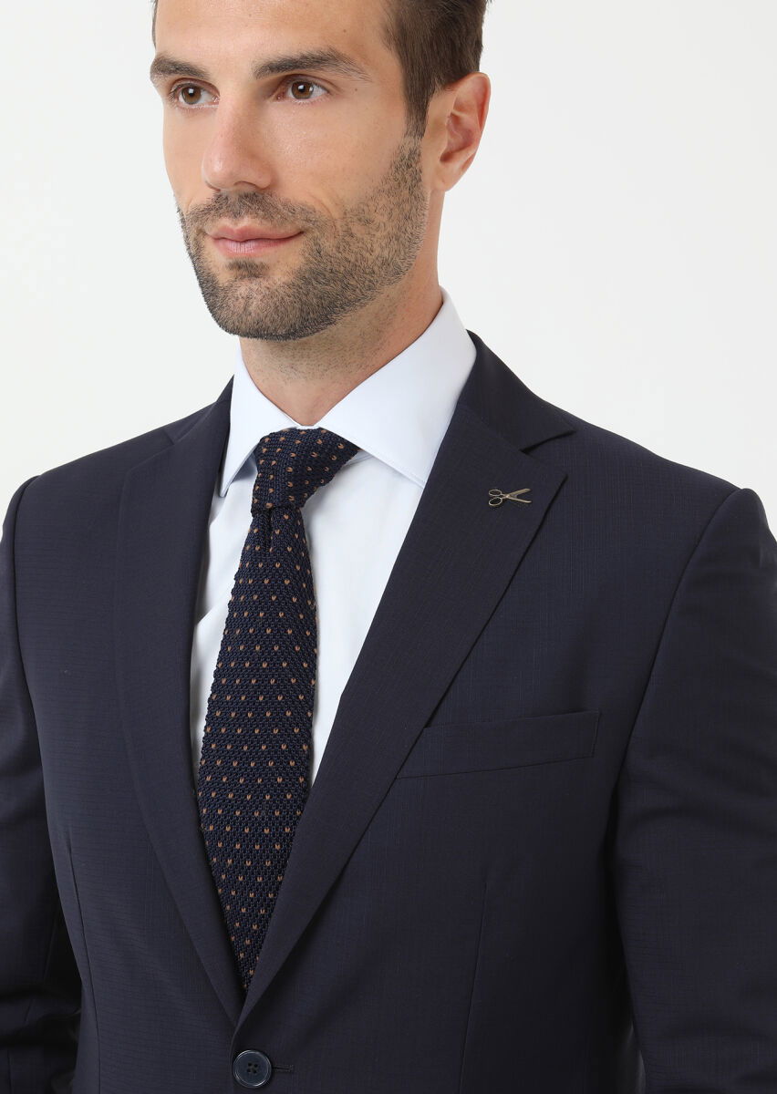 Lacivert Mikro Modern Fit %100 Yün Takım Elbise - 3