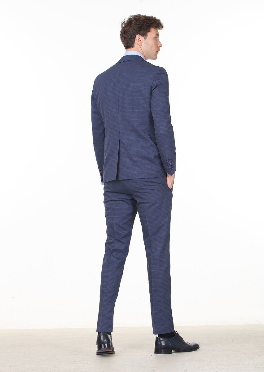 Lacivert Mikro Modern Fit Yün Karışımlı Takım Elbise - 4