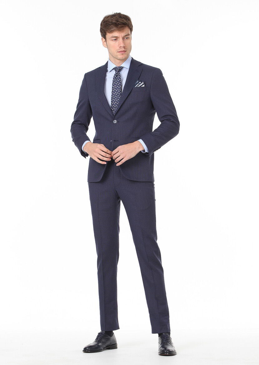Lacivert Mikro Modern Fit Yün Karışımlı Takım Elbise - 3