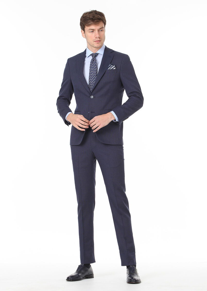 Lacivert Mikro Modern Fit Yün Karışımlı Takım Elbise - 3