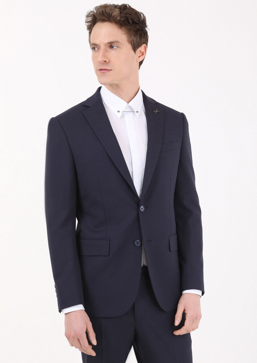 Lacivert Mikro Modern Fit Yün Karışımlı Takım Elbise - 2